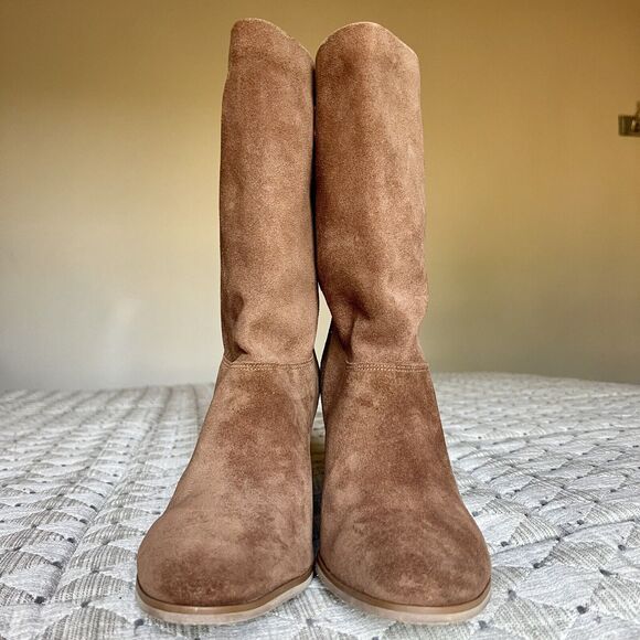 Michael Kors Cognac Brown Suede Mid Calf Pull On Western Boots Women’s 8.5 M - Picture 8 of 16